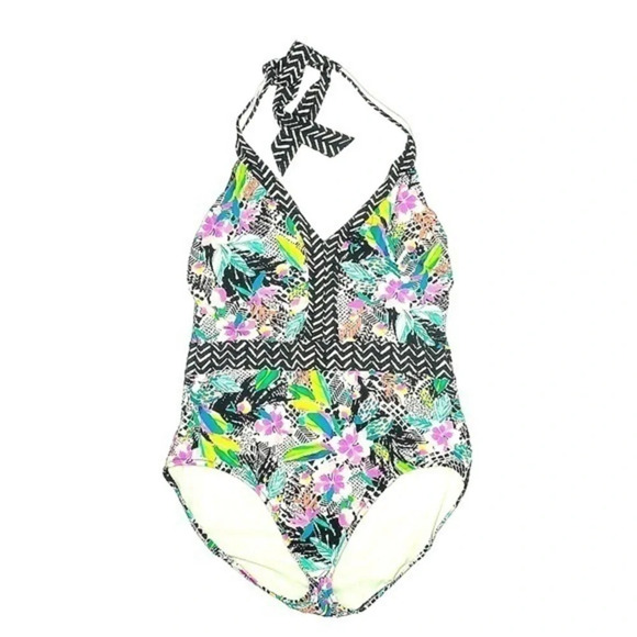 Lands End | Coastal Pool Tropical Floral Boho Halter One Piece Swimsuit Size 14 - Picture 1 of 5